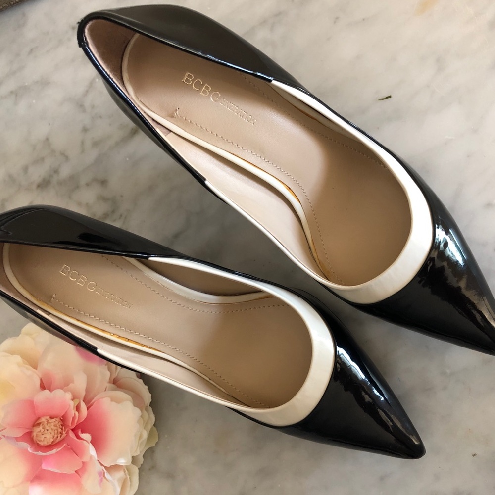 BCBG black and white heels